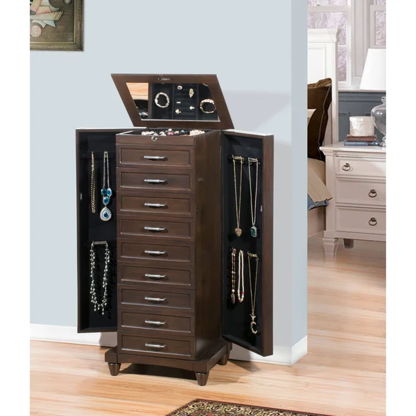 Nathan Direct J1257-L-E 9 Drawer Jewelry Armoire with Cushions
