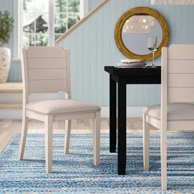 Kinsey Upholstered Ladder Back Side Chair in Sea White and Gray Rosecliff Heights Color: Sea White