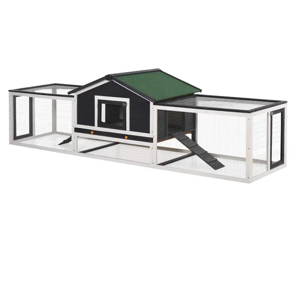 PawHut 2-Story Large Wooden Rabbit Hutch Pet House with Ramps - Lockable Doors, Run Area and Asphalt Roof for Outdoor Use