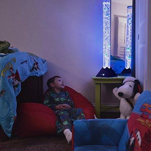 SensoryMoon 3.9 ft Bubble Tube Floor Lamp W 10 Fish - 20 Color Remote and Tall Water Tower Tank Is Best LED Aqua Night Light for
