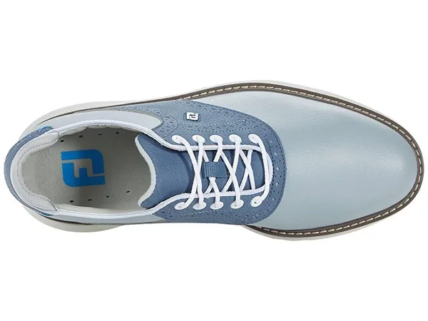 FootJoy Men's Traditions Golf Shoe, Grey/Blue, 7.5