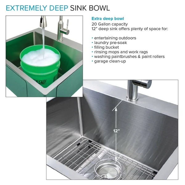 Transolid 25 in. x 22 in. x 12 in. Stainless Steel Drop-In or Undermount Laundry/Utility Sink Kit with Faucet and Accessories - S