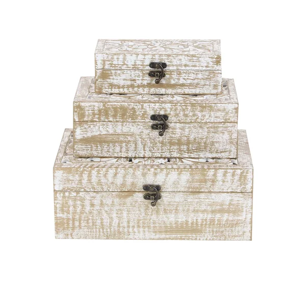 Zimlay Natural Carved Wooden Set of 3 Filigree Boxes 96093