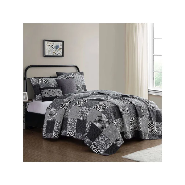 Lola Ziva Animal Printed Patchwork Quilt Set, Size: Twin, Black