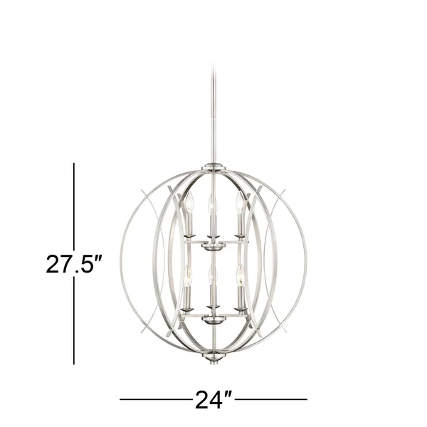 Brushed Nickel Spherical 24x22 Wide 6-Light Pendant Chandelier