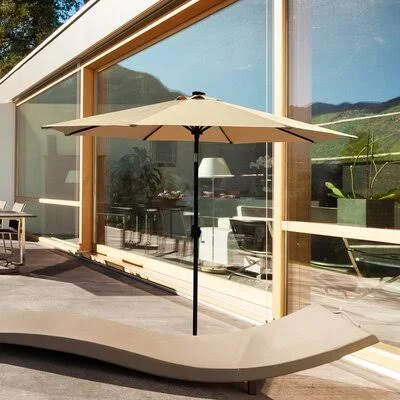 9ft Patio Umbrella Outdoor Solar Powered Aluminum Polyester 32 LED Lighted Umbrella with Tilt and Crank for Garden - Deck, Backya