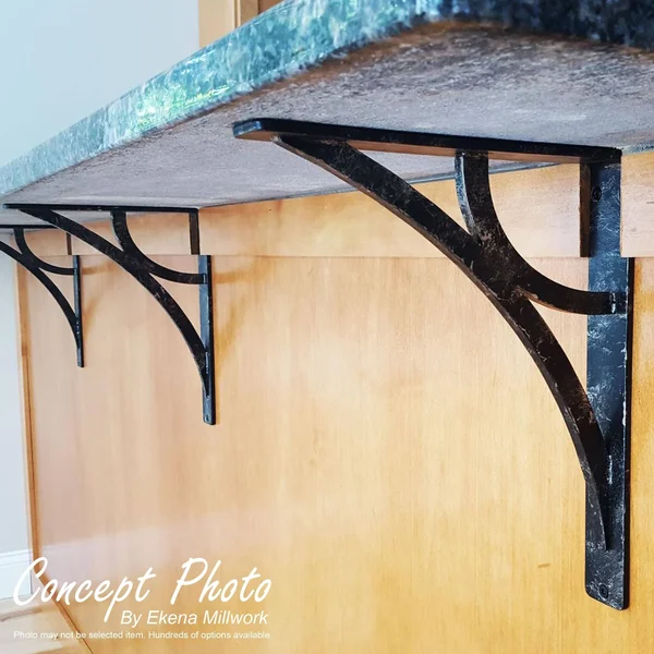 Ekena Millwork Ashford Wrought Iron Bracket Antiqued Silver 1 1/2x22W x 12x22D x 15x22H - (Single Center Brace)
