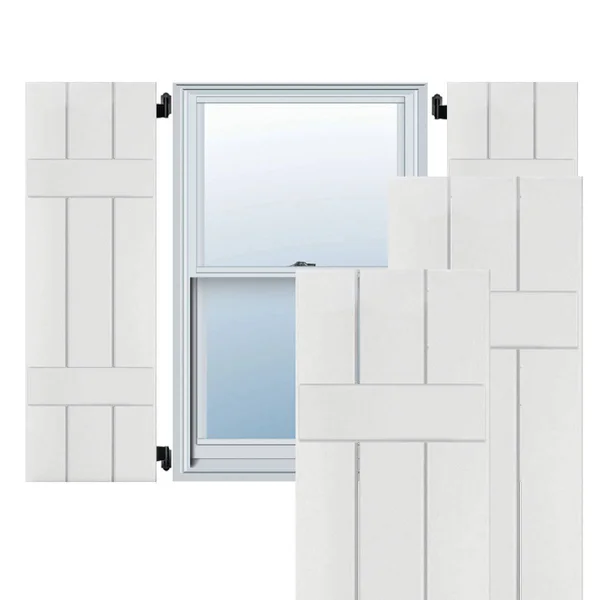Ekena Millwork 12x22 x 55x22 Exterior Three Board (2 Batten) Real Wood Cedar Board-n-Batten Shutters (Per Pair), Primed