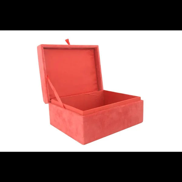 Creative Co-op Wood & Cotton Velvet Attached Lids (Set of 3 Sizes) Boxes, Persimmon