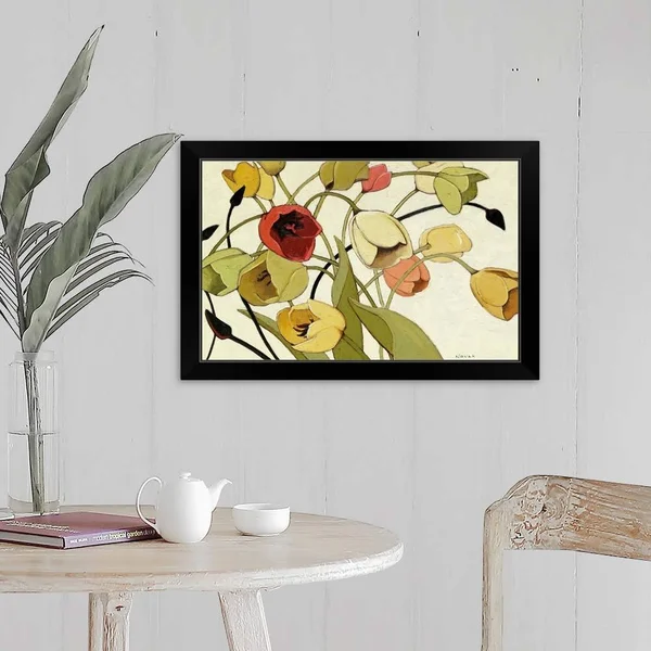Tulip Toss - Black Framed Wall Art, 24x16, Great Big Canvas