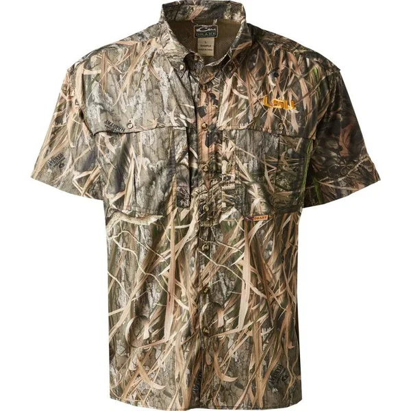 Drake Waterfowl Men's Louisiana State University Mossy Oak Flyweight Wingshooter Short Sleeve Shirt, X-Large - NCAA Accessories