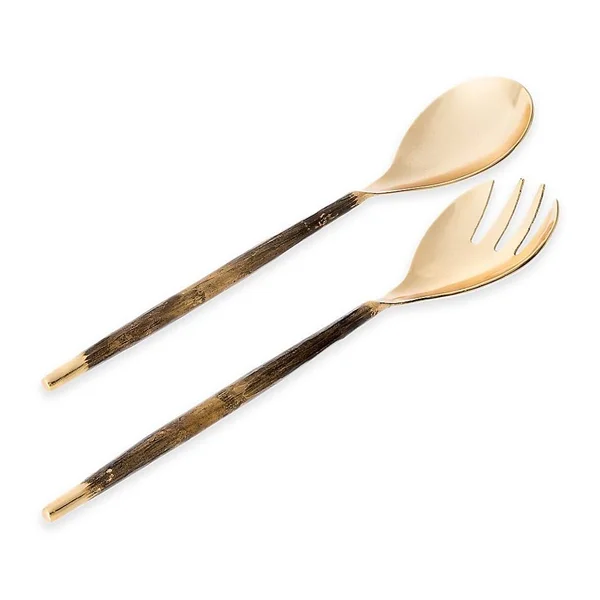 Classic Touch Enameled Salad Servers in Gold