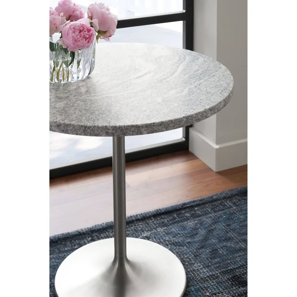 Room & Board, Modern Aria 27 Diameter 22H Round End Table, Walnut Top w/ Stainless Steel Frame Base