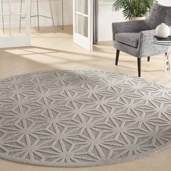Nourison Palamos Bordered Light Grey 8& Round Area Rug - 7&10x22 x Round
