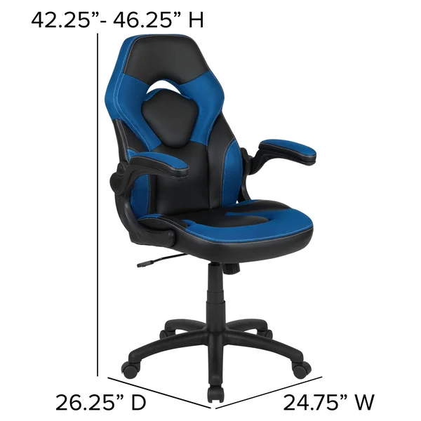 Flash Furniture Black Gaming Desk and Blue and Black Racing Chair Set with Cup Holder, Headphone Hook & 2 Wire Management Ho