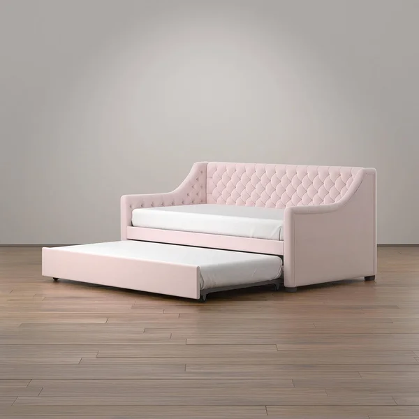 Little Seeds Ambrosia Upholstered Daybed With Trundle, Pastel Pink