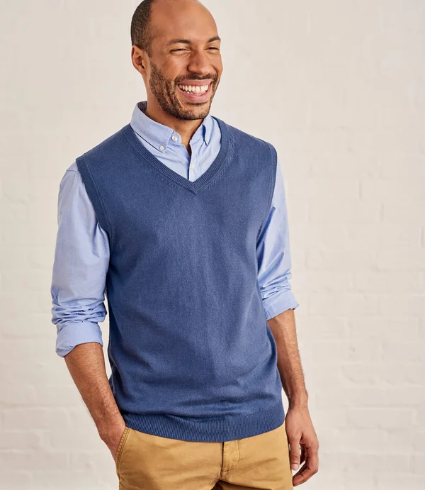 Cashmere and Cotton Vest Blue