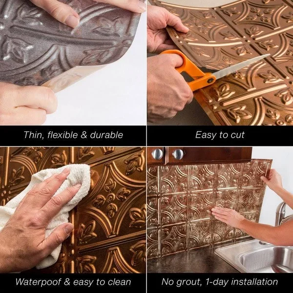 Fasade 18in x 24in Fleur De Lis Argent Silver Backsplash Panel (5 Pack)