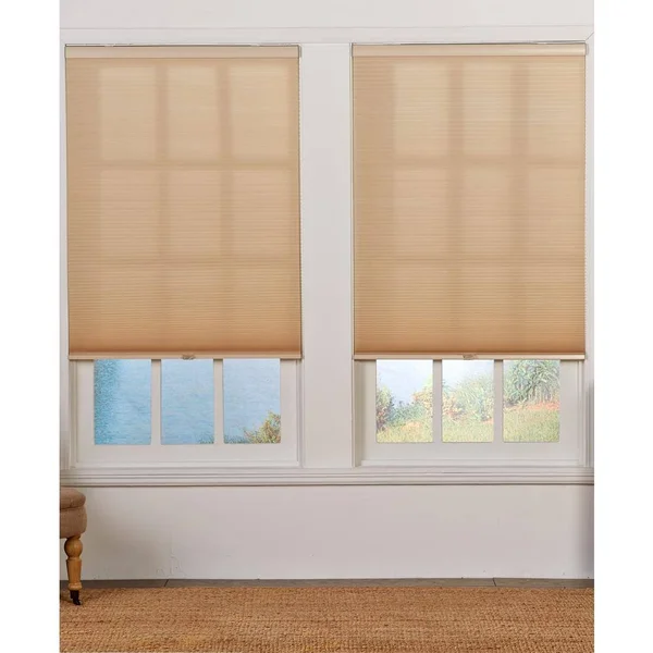 Perfect Lift Window Treatment Cut-to-Width Straw 1.5in Cordless Light Filter Double Cellular Shade-61.5in W x 72in L (Actual Siz