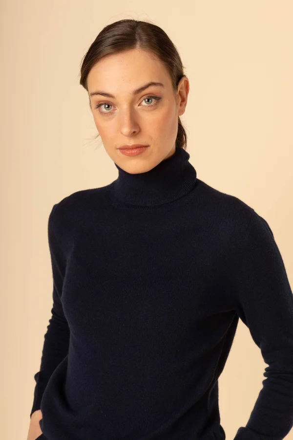 Women's Cashmere Classic Turtleneck Blue - Gobi Cashmere - XL, Navy, WK05-1479
