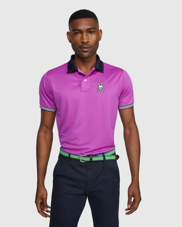Psycho Bunny, Mens Tamar Polo, Purple Cactus Flower