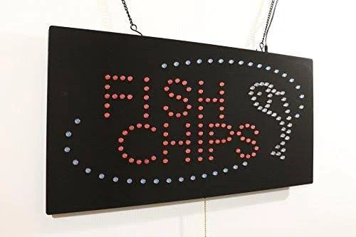 Fish & Chips Sign - Neon Sign, open Sign, Store Sign, Window Sign