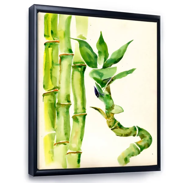 Designart 'Bamboo Branches in The Forest VI' Tropical Framed Canvas Wall Art Print - 16 in. Wide x 32 in. High - White