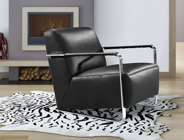 HomeRoots Black Modern Leather Lounge Chair