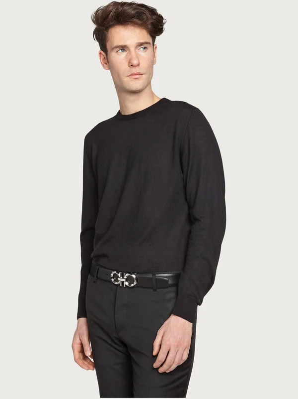 Salvatore Ferragamo Adjustable/Reversible Belt - 679939 (Black/Hickory) Men's Belts