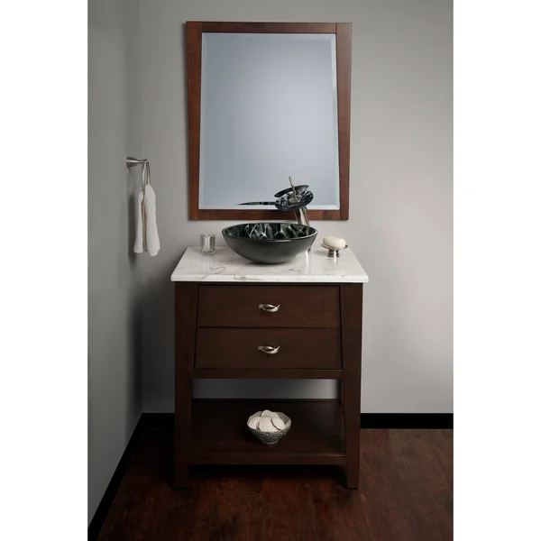 Novatto Tartaruga Glass Vessel Bathroom Sink Set, Brushed Nickel