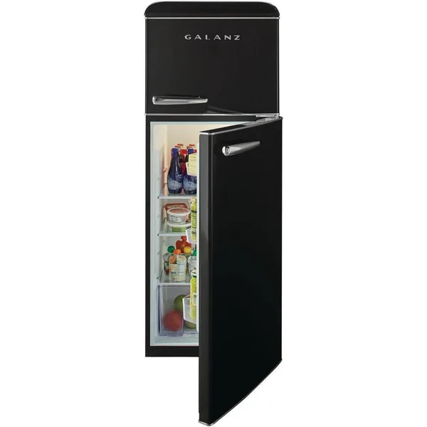 Galanz 7.6 cu.ft. Retro Mini Refrigerator with Dual Door and True Freezer in Black