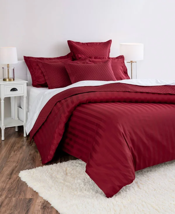 Charter Club Damask Stripe 100% Supima Cotton 550 Thread Count 3 pc. Duvet COVER - King, Created for Macy&s - Pomegranate (Burgun