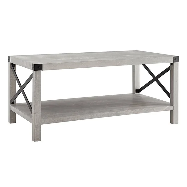 Walker Edison - Rustic Farmhouse Wood Coffee Table - Stone Gray