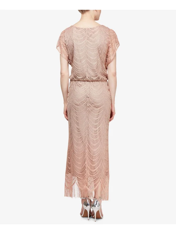 SL Fashions Womens Metallic Crochet Cocktail Dress Gold 12