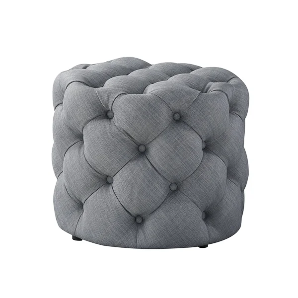 Inspired Home Ottoman Velvet or Linen Tufted Light Grey - Linen