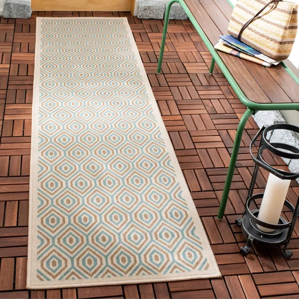 Safavieh Veranda Cream/Aqua 6 ft. 7 in. x 9 ft. 6 in. Indoor/Outdoor Area Rug