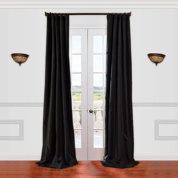 Solid Faux Silk Taffeta Jet Black Curtain Panel