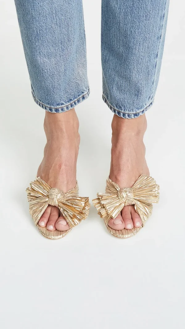 Loeffler Randall Emilia Pleated Knot Slide Sandals - Gold, Women's, 35.5eu