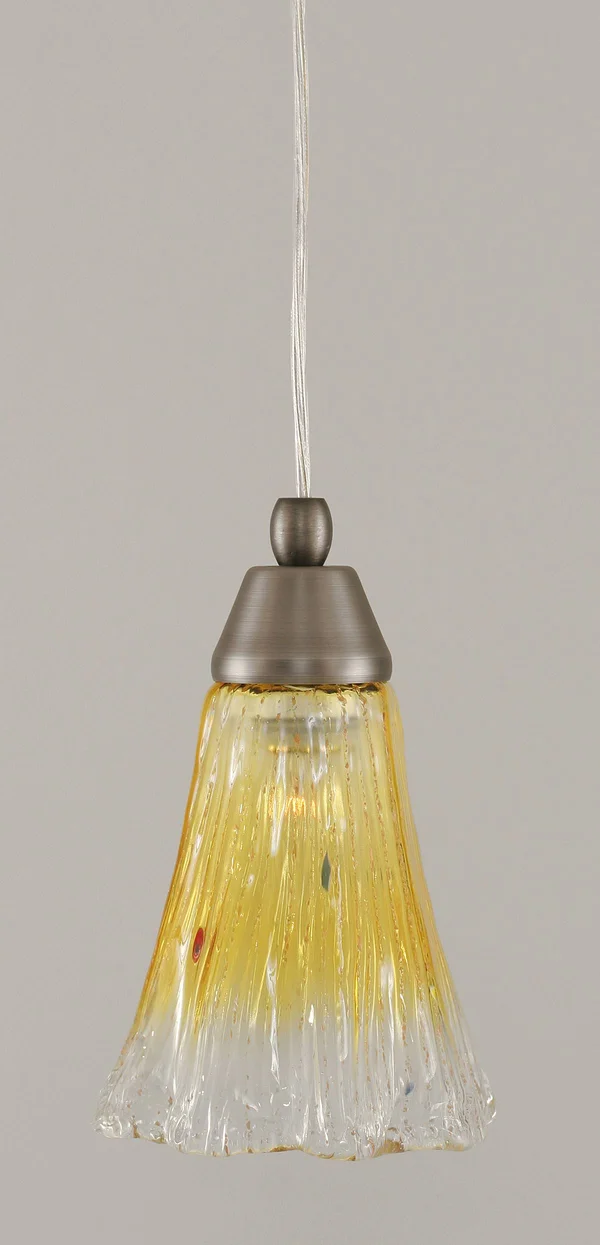 Toltec Lighting 22-BN-724 Cord Mini Pendant with 5.5 in. Gold Champagne Crystal Glass in Brushed Nickel