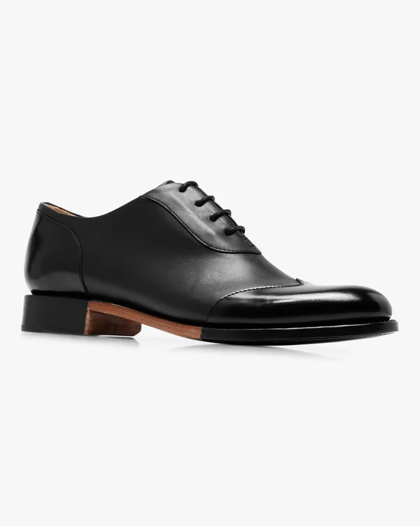 The Office of Angela Scott Women's Mr. Evans Wingtip Oxford in Black on Black Size 38.5 - Leather