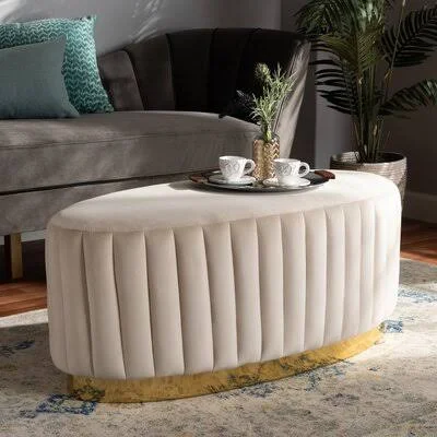 Melke 40.9 Wide Ottoman with Storage Mercer41 Body Fabric: Beige Velvet