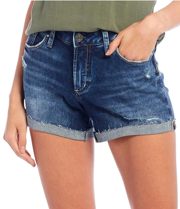 Silver-Jeans-Co. Suki Mid-Rise Curvy Fit Shorts L53960SGX351 Indigo - 25
