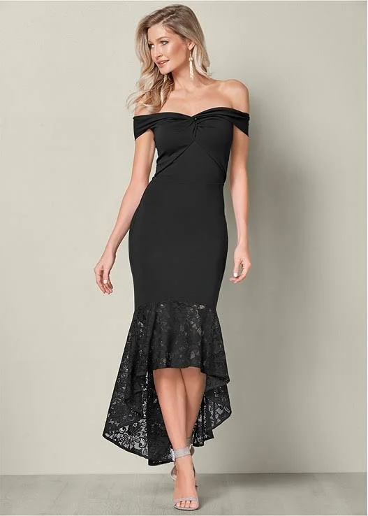 Women's Lace Detail Dress - Black, Size M by Venus