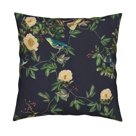 Vintage Rose Birds Blue Green Throw Pillow Cover W Optional Insert by Roostery - Size: 18 x 18 Cu003EOnly