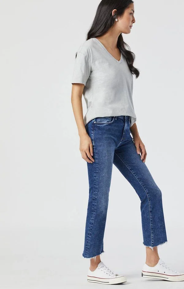 Mavi Jeans Anika Raw Hem Crop Flare Jeans - Blue - 29 x 26