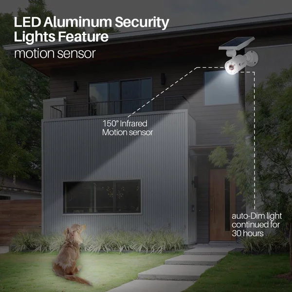Solar Motion Sensor Light Outdoor Aluminum, 1400-Lumens 9-Watt110W Equivalent LED