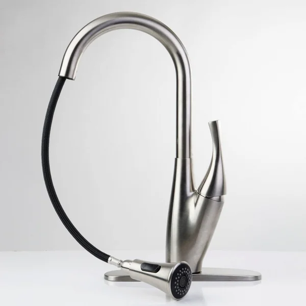iSpring Lj01abn Single Handle 360 Degree Swivel Kitchen/Bar Sink Faucet with Pull Down/Out Sprayer and Plate - Brushed Nickel Fi