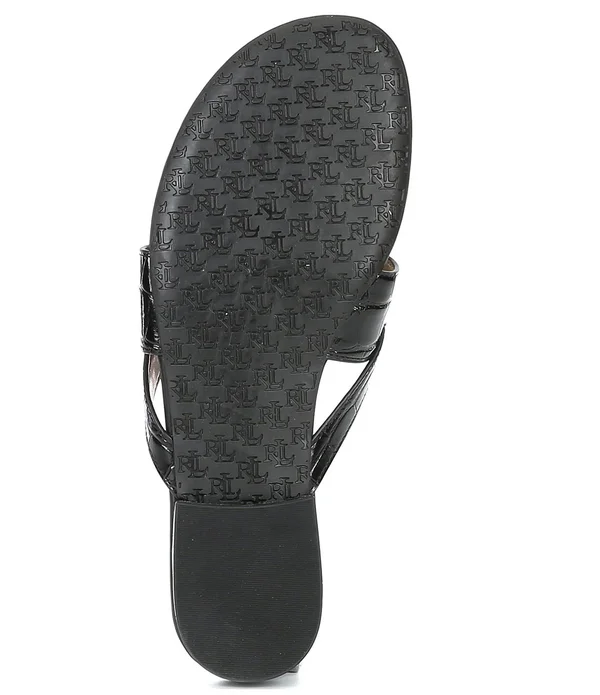 Lauren Ralph Lauren Rosalind Croco Embossed Leather Sandals - 5M