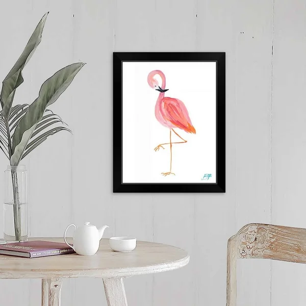 Flamingo Walk II, Black Framed Wall Art, 16x20, Great Big Canvas