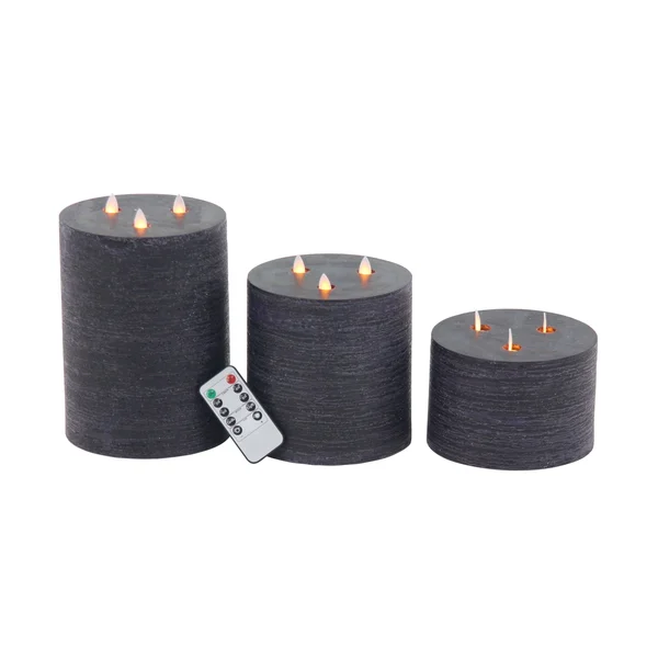 Decmode Wax and LED Flicker Candles - Set of 3 Black